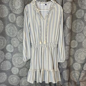Cabana Life Striped Blue and Cream Long Sleeve Dress